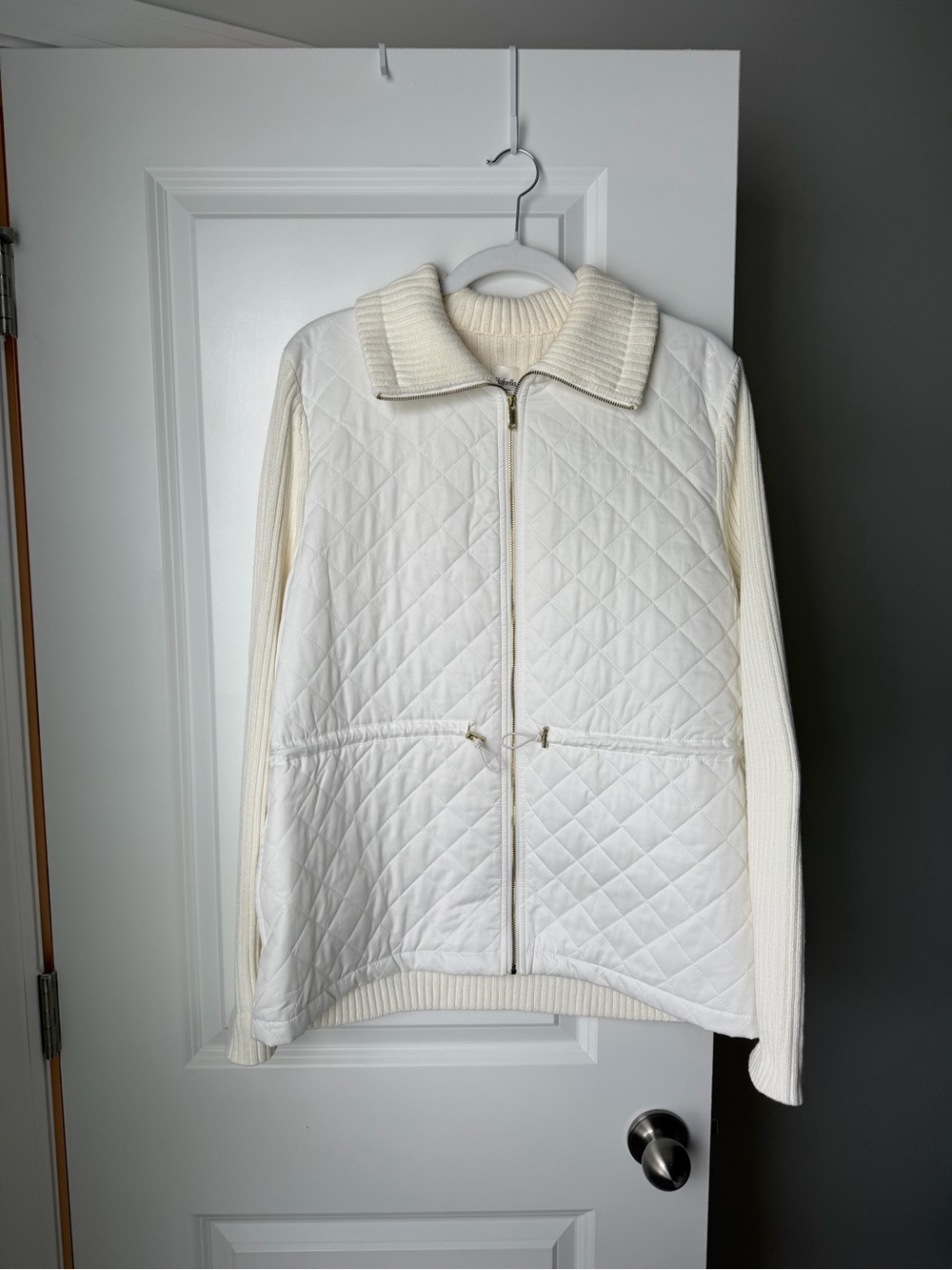 Rafaella Weekend Women’s Ivory Quilted Mid-Length Full Zip Jacket Pockets XL